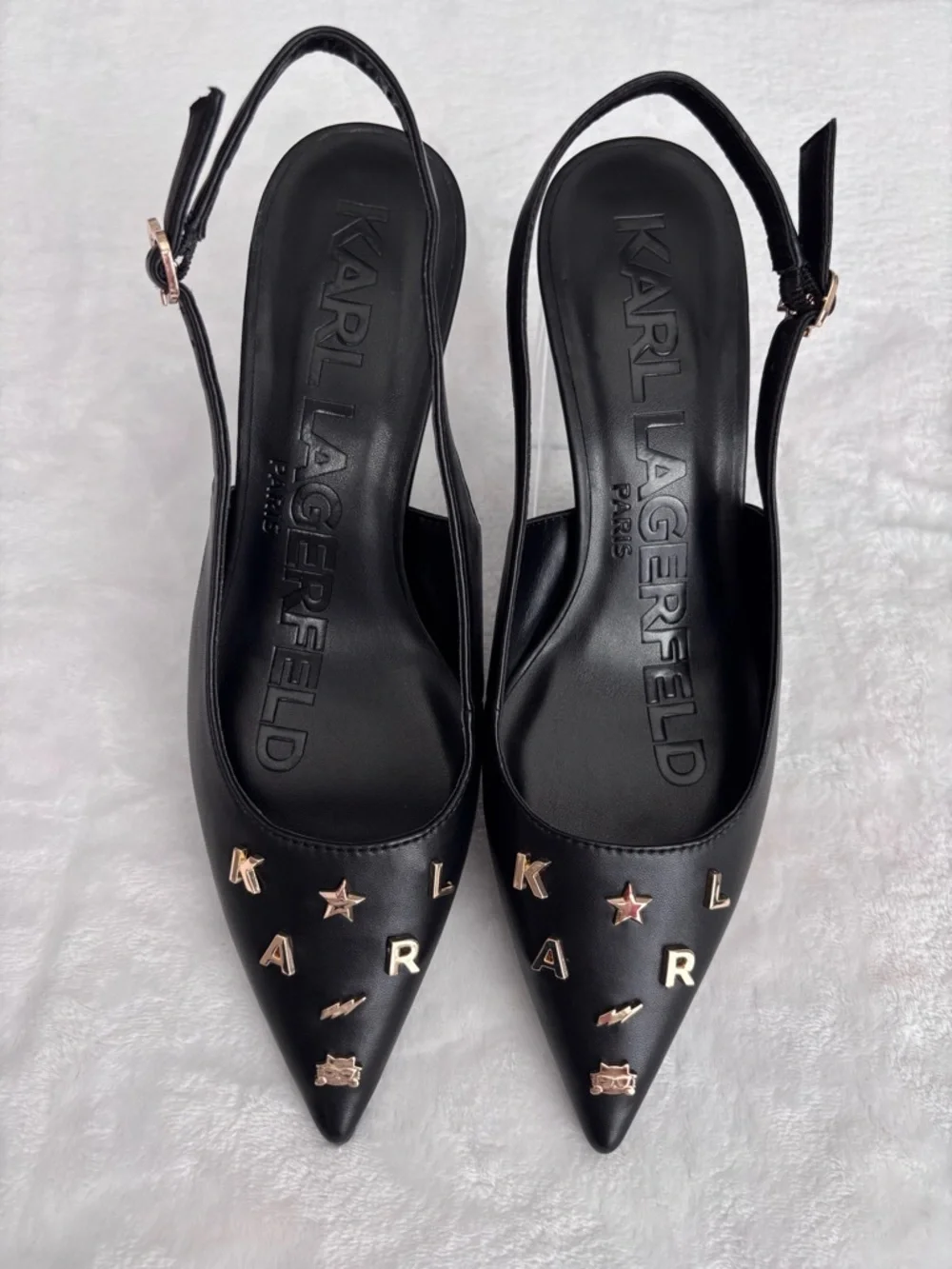KARL LAGERFELD Sunday Black Faux Leather Slingback Kitten Heel Pump--NWOB--7.5 - Picture 5 of 15